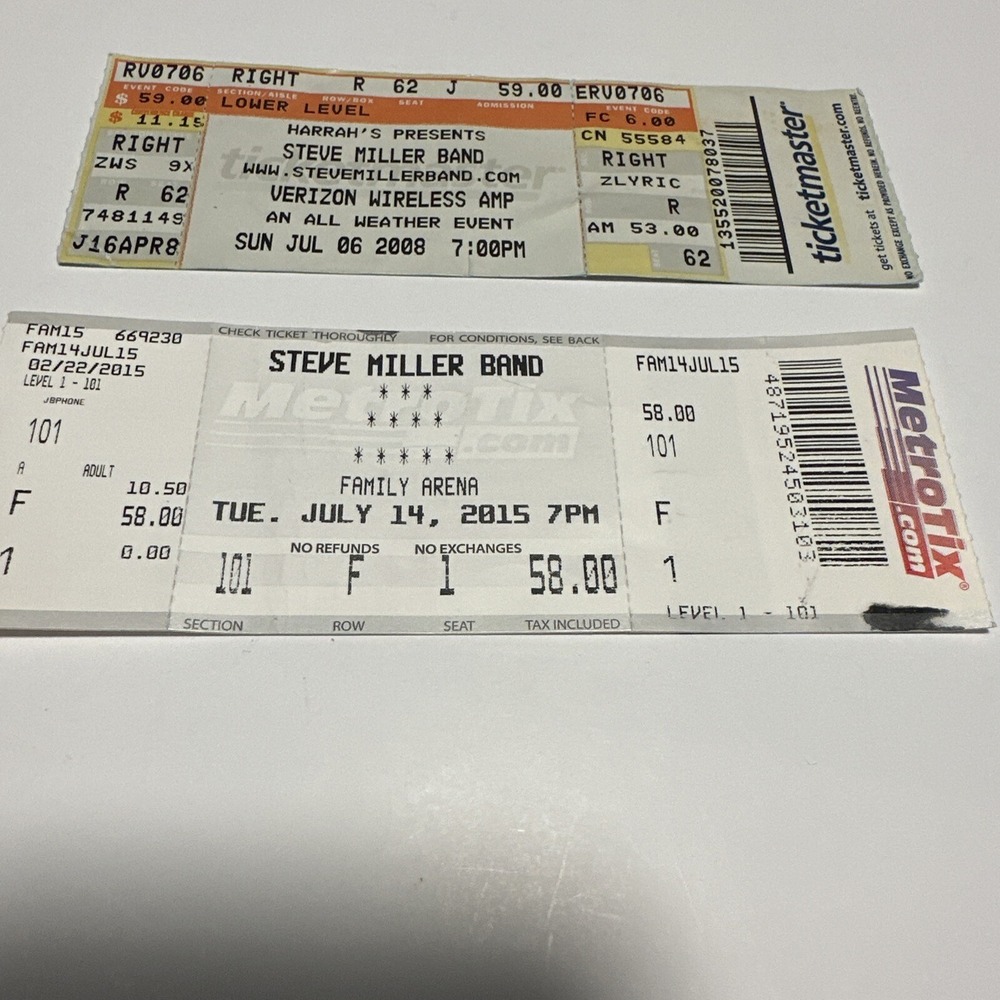 STEVE MILLER BAND CONCERT TICKET STUB 2008, 2015 St. Louis Mo